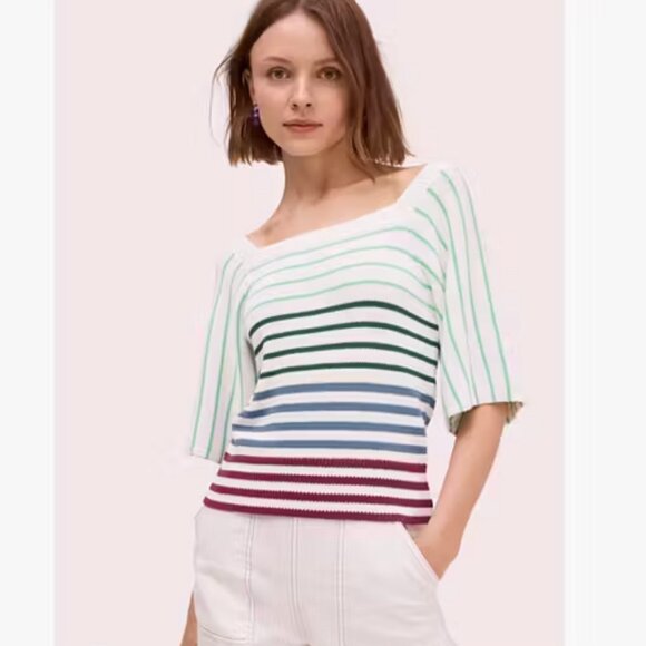 kate spade Tops - Kate Spade New York Striped Square Neck Crop Sweater Raglan Sleeve. Size XL